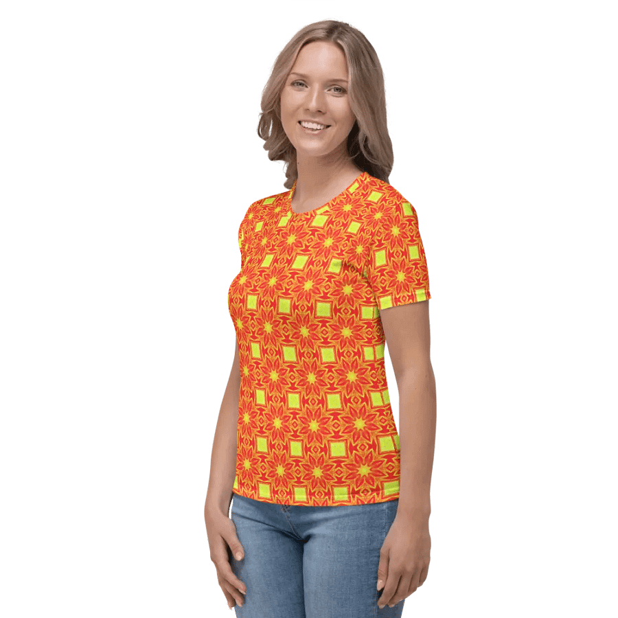 Abstract Repeating Orange Flower Ladies T Shirt product image (3)