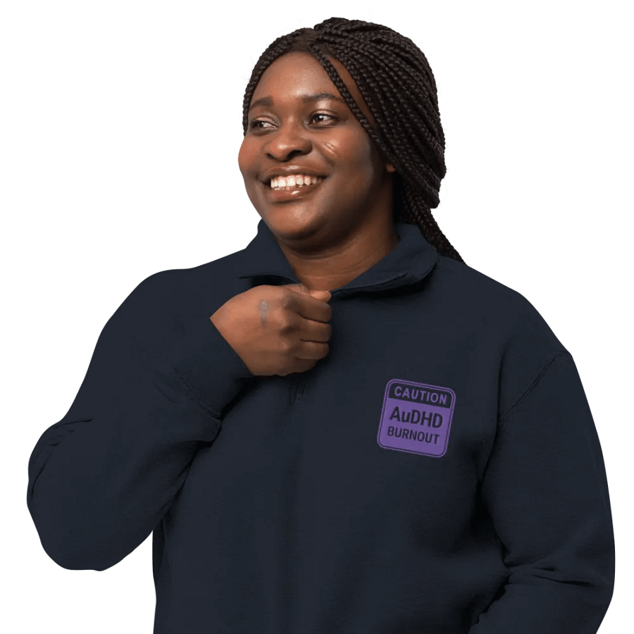 CAUTION: AuDHD BURNOUT (purple outline) embroidered quarter zip product image (13)