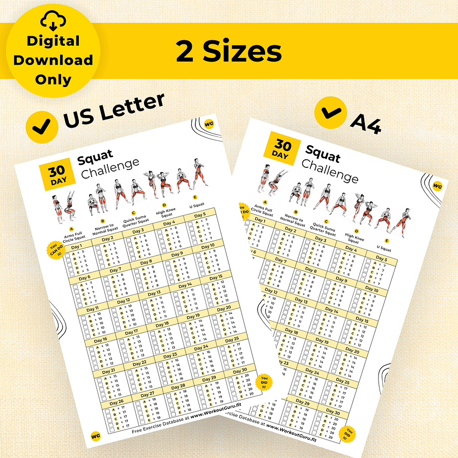 30 Day Squat Challenge - Printable Workout Tracker product image (3)