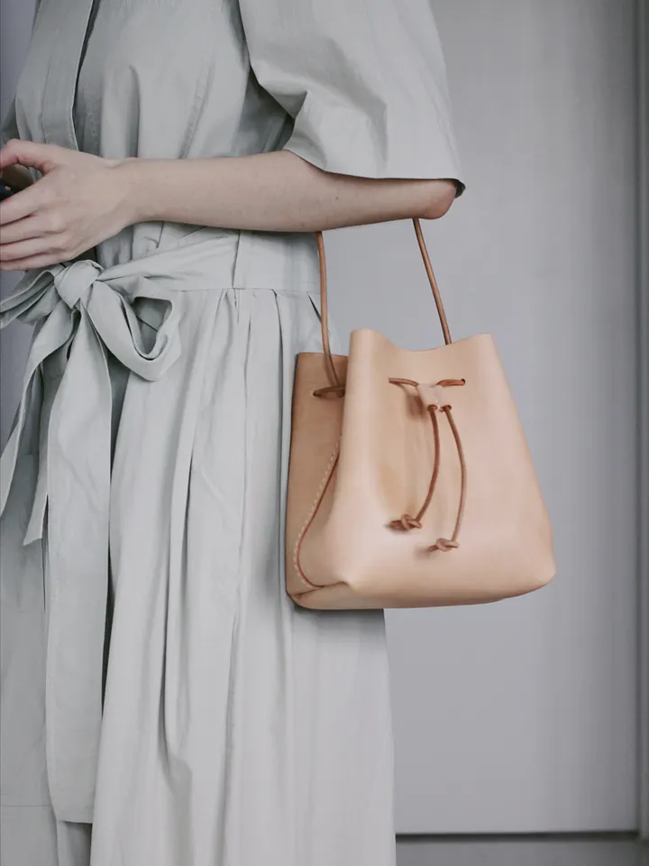 Leather Drawstring Bucket Bag product image (1)