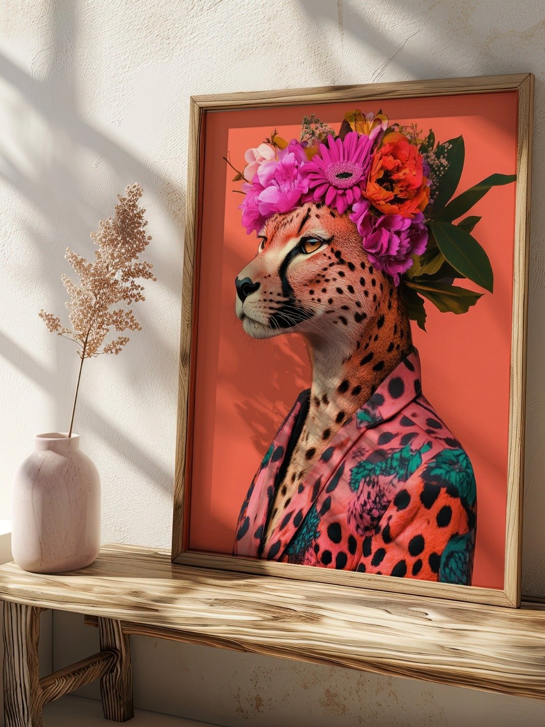 Cheetah Wearing Floral Wreath and Funky Jacket Animal Fashion Art Print product image (25)