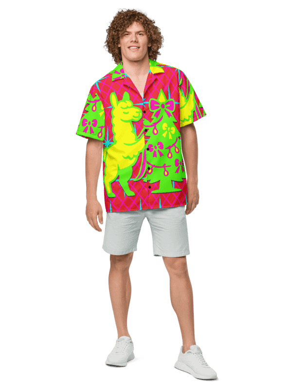 Ultimate Llama Ugly Sweater Button Up Shirt – Bright Neon Christmas Shirt product image (3)