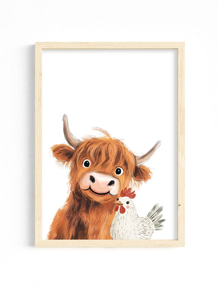 Highland Cow and Chicken, Farm Nursery Print product image (1)