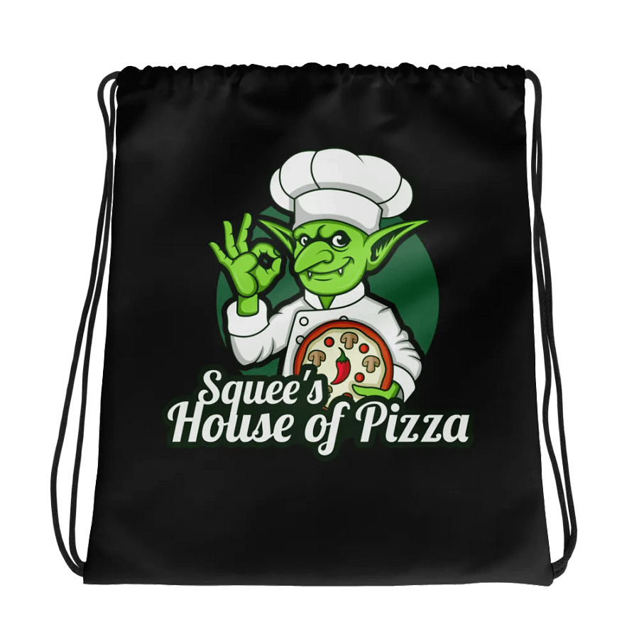 Squee’s House of Pizza Drawstring Bag (Black) product image (1)