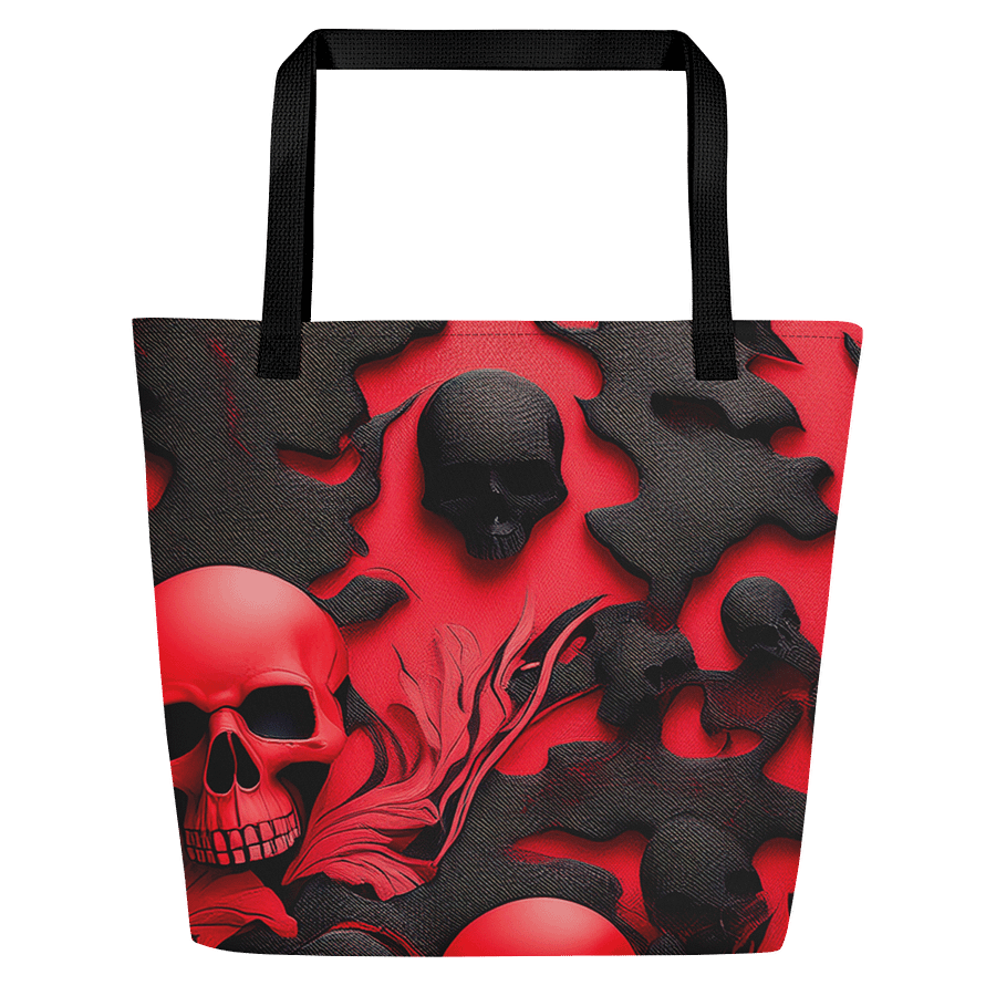 Large Tote Bag w/Pocket black and red skull product image (1)