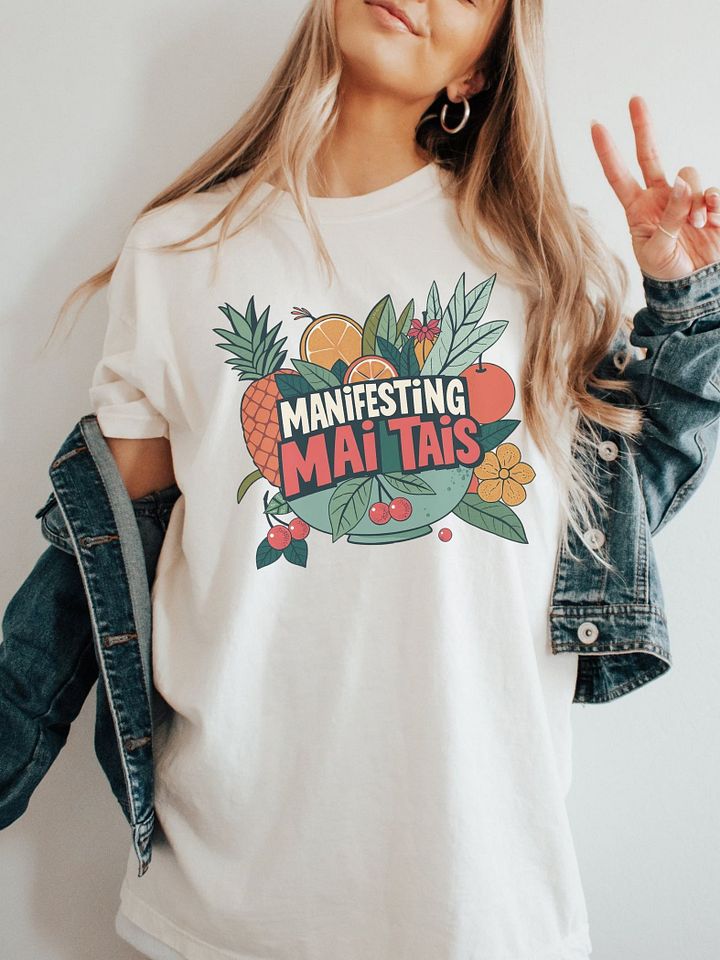 Manifesting Mai Tais Tropical T-Shirt – Vintage Fruit Graphic Tee – Retro Aesthetic Heavyweight Cotton Shirt – Beach Vibes Summer Outfit product image (1)