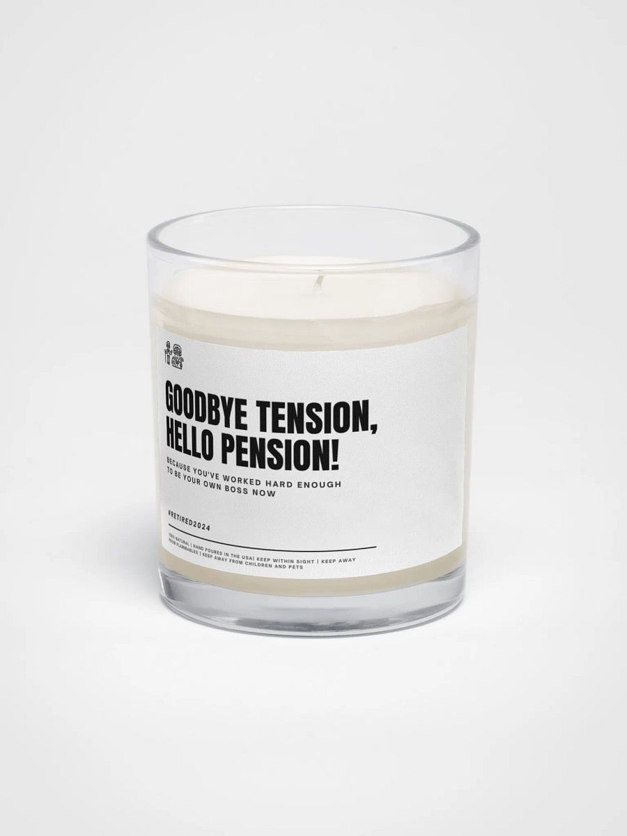 Funny retirement gift for a coworker soy wax vegan candle - Goodbye tension, hello pension product image (3)