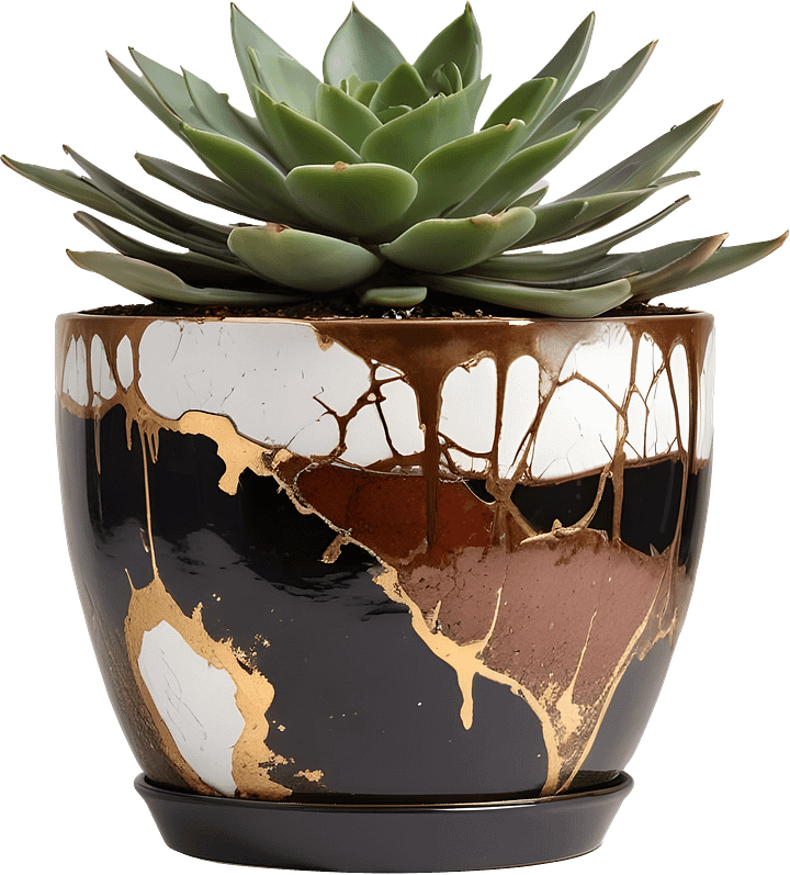 Kintsugi Elegance – Planter with Gold Detailing PNG product image (1)