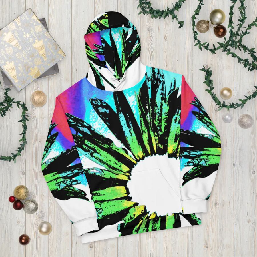 Abstract Vibrant Green Daisy Flower Unisex Pull On Hoodie product image (10)