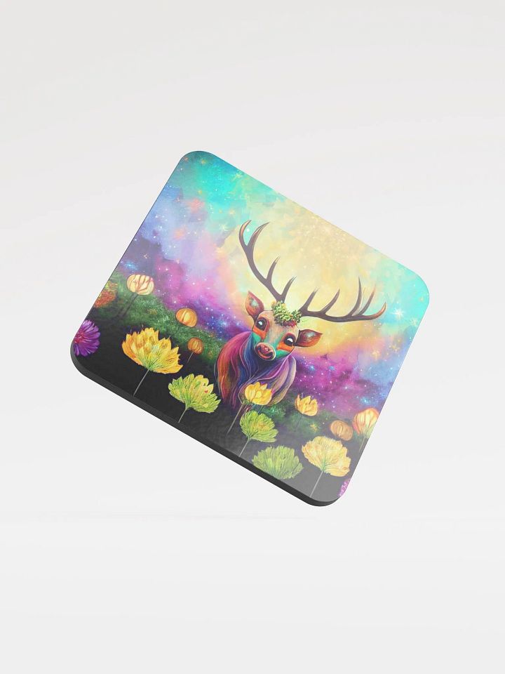 Cosmic Antler Deer Glossed Cork Coaster product image (1)
