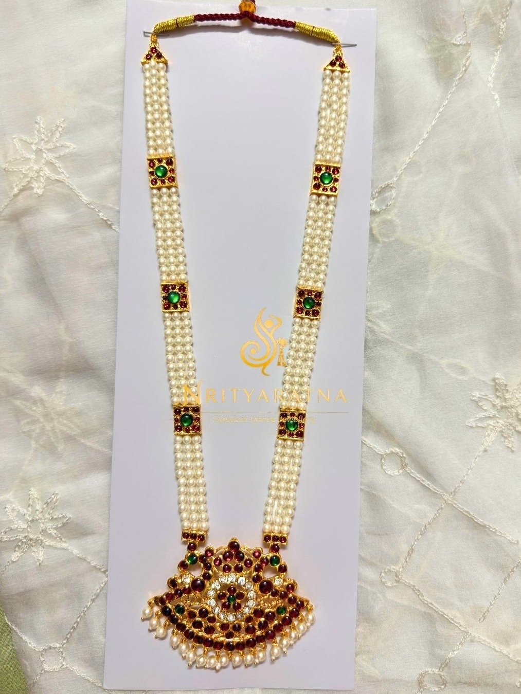 Three Line Moti Necklace with Square - Regular Pendant - Long Necklace product image (1)