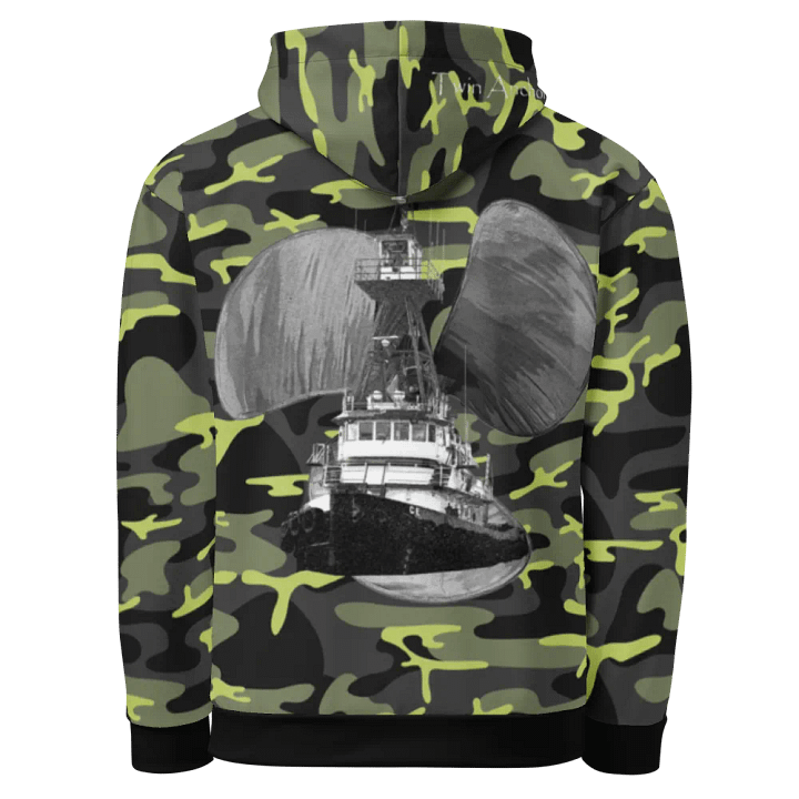 Green Camouflage Three blade prop Tug CE Hoodie product image (1)
