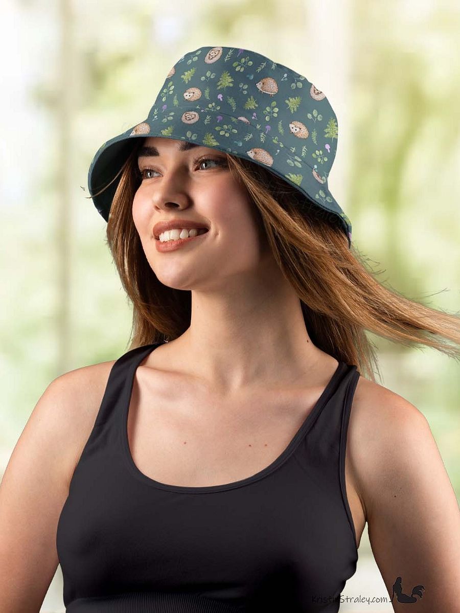 Hedgehogs Reversible Bucket Hat in Hedgehogs on Teal and Solid Teal product image (9)