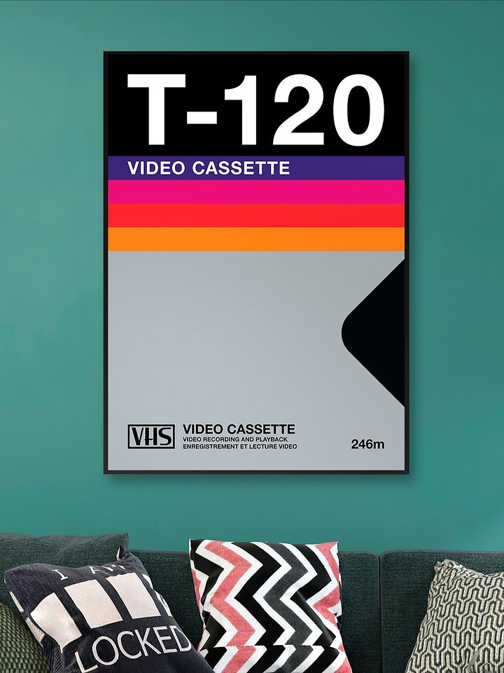 Retrowave poster: VHS cassette case T-120 [retrowave/vaporwave] — retrowave poster, aesthetic print, retrowave art, 80s wall decor product image (1)