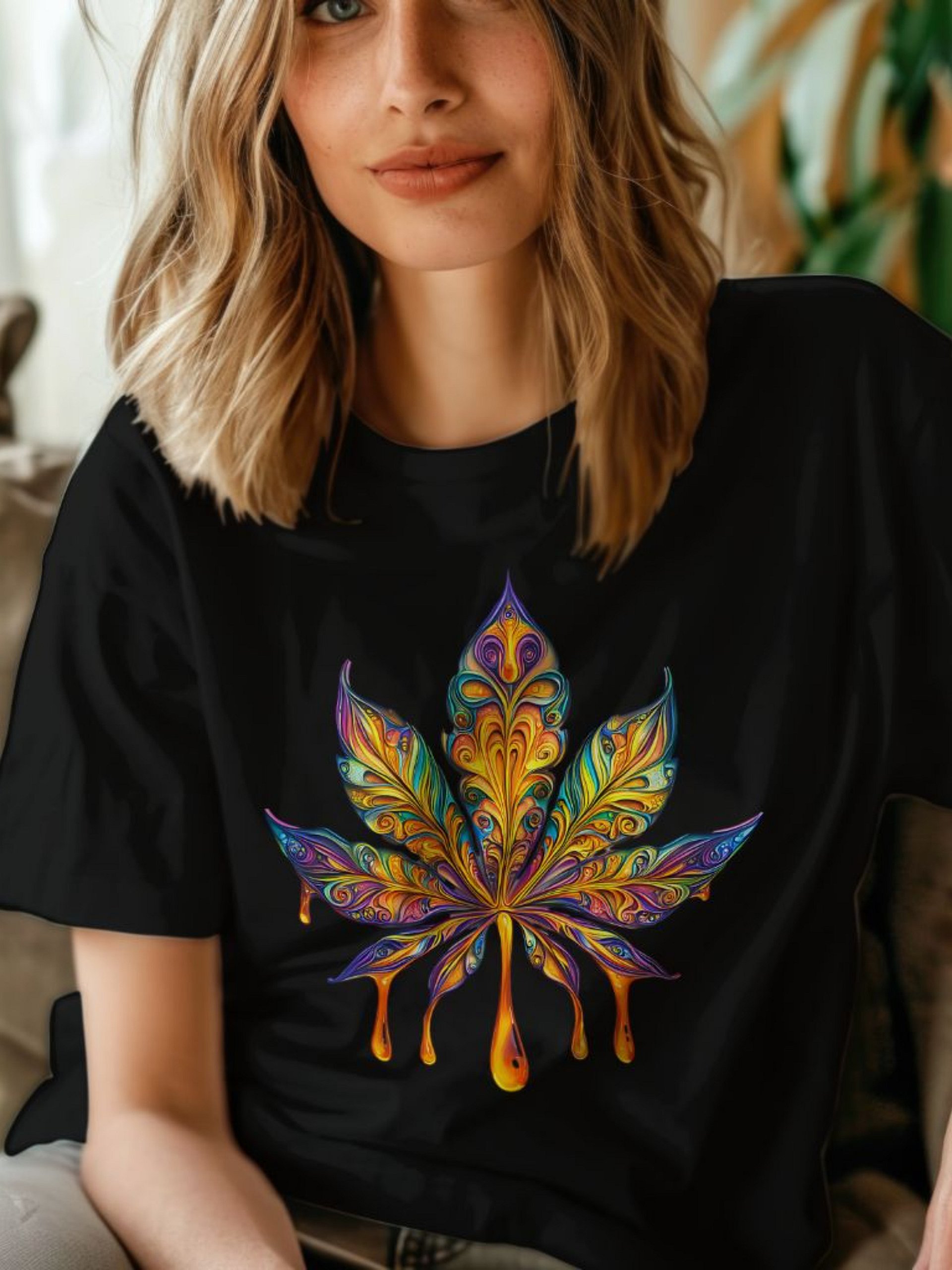 Vibrant Psychedelic Cannabis Leaf - Heavyweight T-Shirt product image (2)