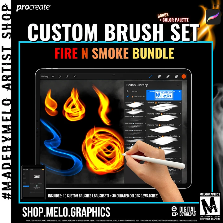 Fire N Smoke Procreate Brush Set + Color Palette Bundle | #MadeByMELO product image (1)