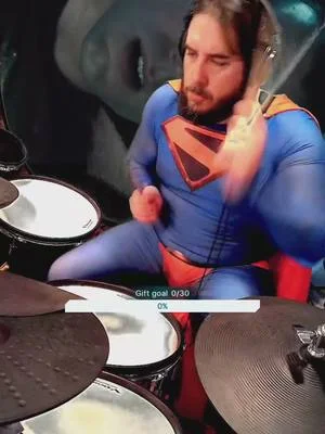 Playing Superman by Goldfinger on the stream as Kingdom Come Superman for #halloween  #tiktoklive #livehighlights #halloweencostume #drumcover 