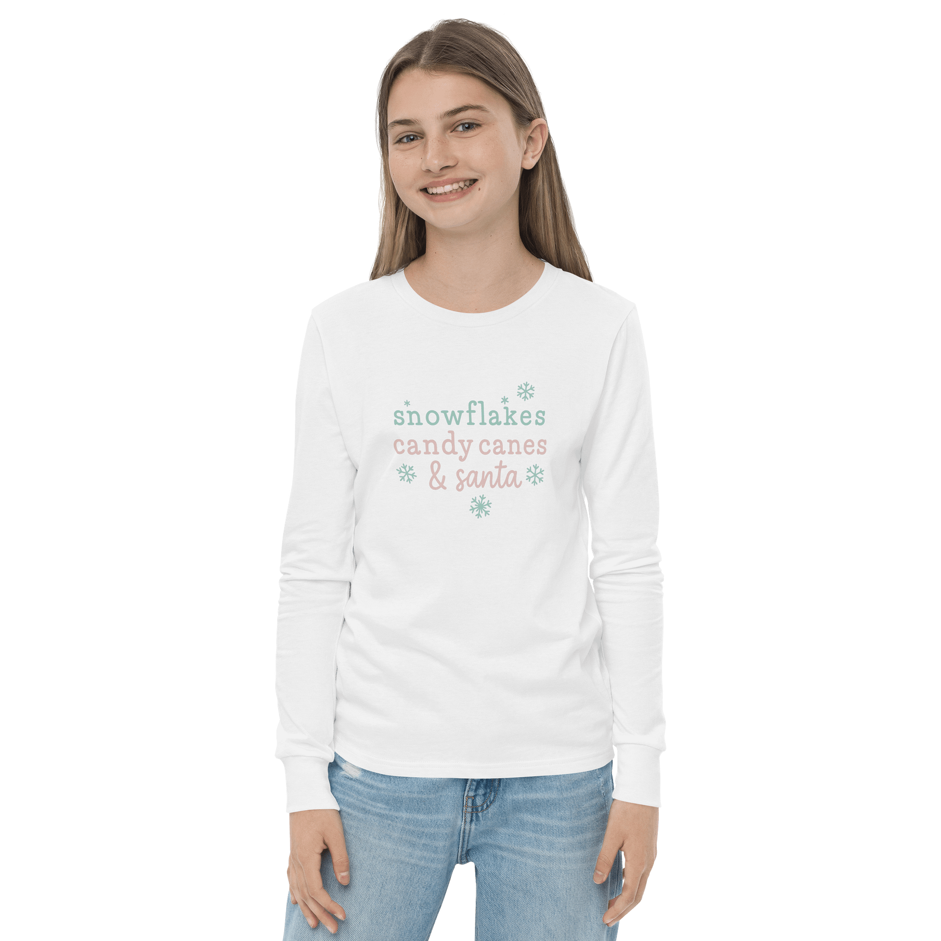 Festive Youth Long Sleeve Tee: Snowflakes & Santa product image (2)