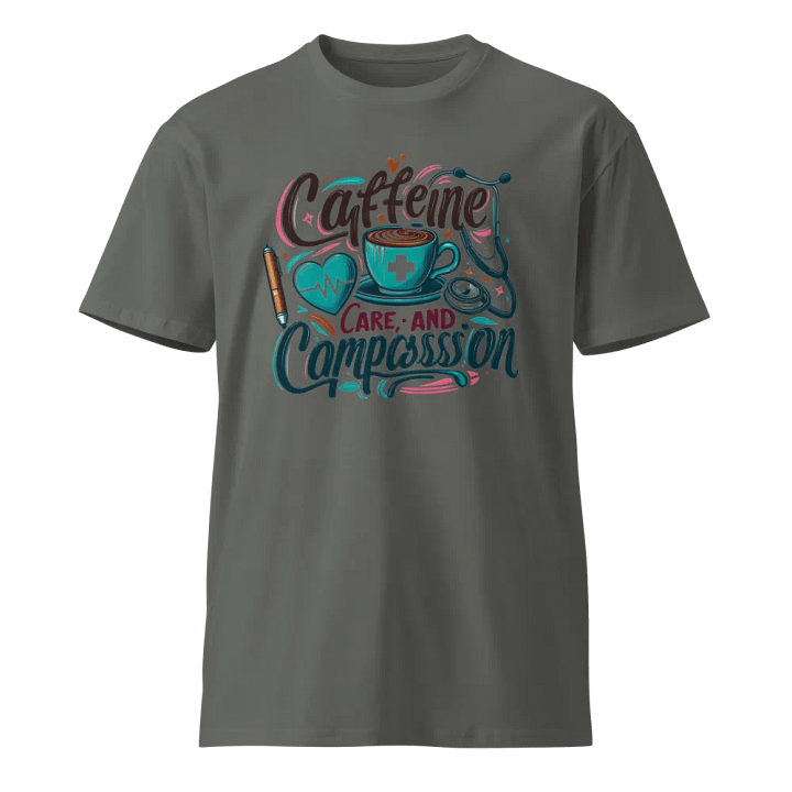 Caffeine, care, and compassion t-shirt product image (1)