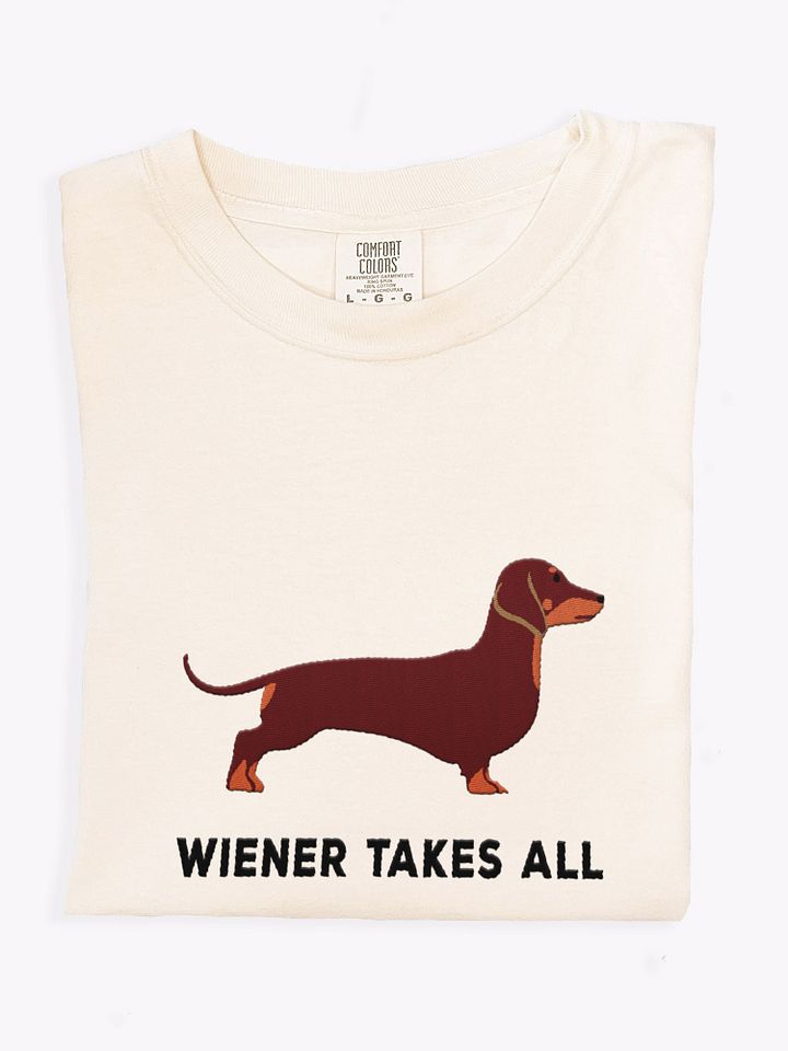 Wiener Takes All T-Shirt(Embroidered) of a Dachshund(Red) product image (1)