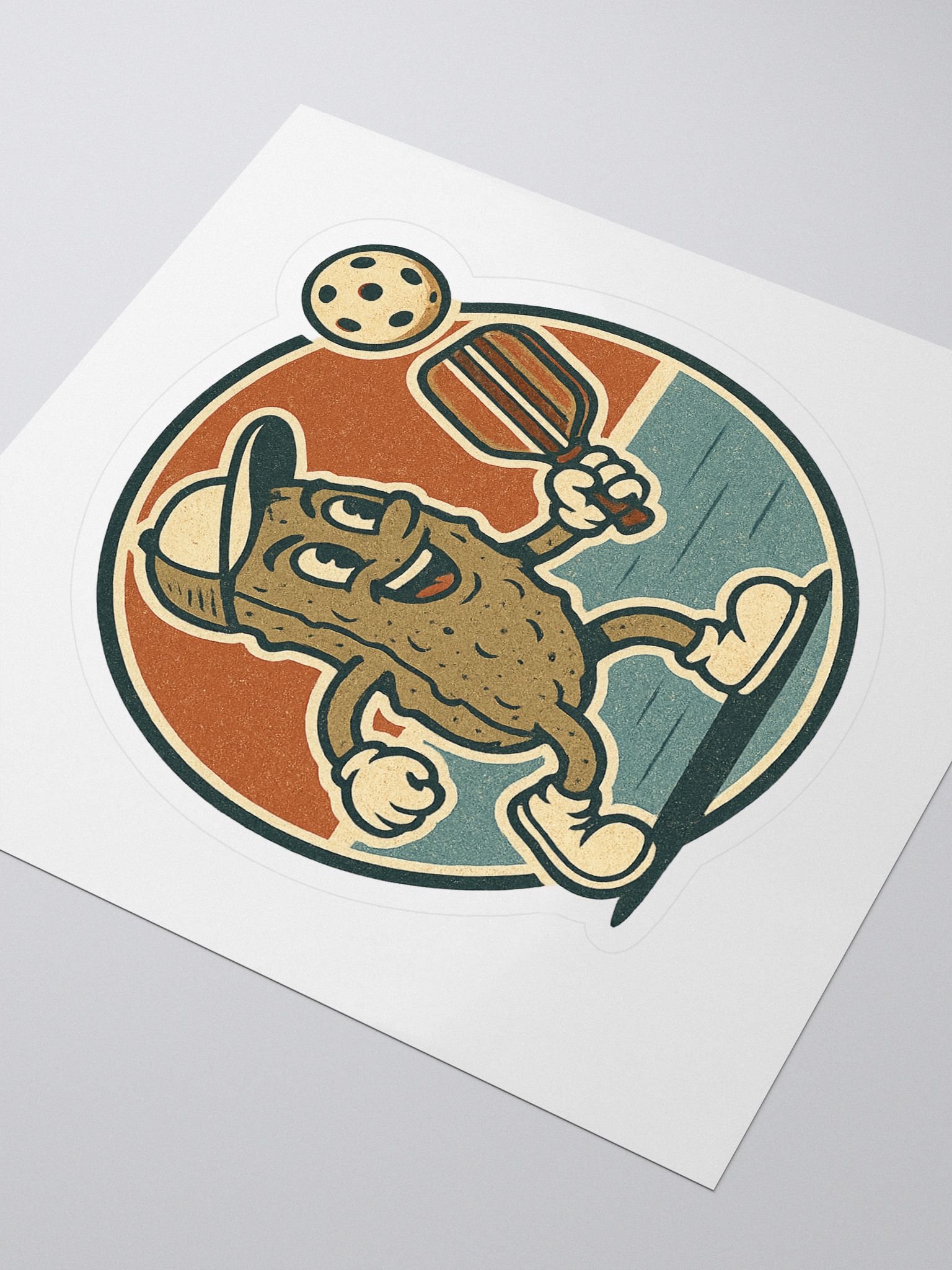Funny Pickleball Sticker – Retro Pickle Character with Paddle & Ball – Waterproof Vinyl Decal product image (3)