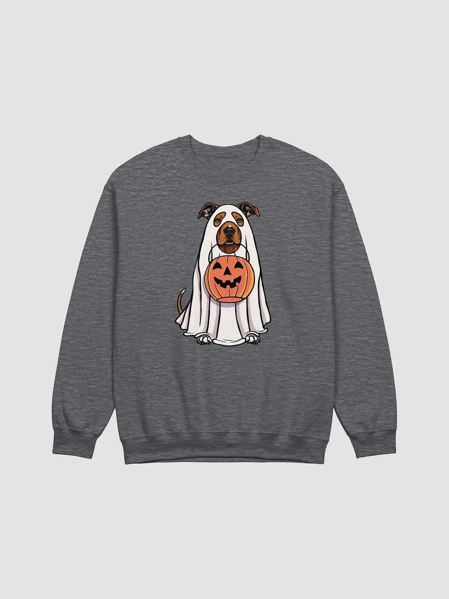 Funny Halloween Pitbull Terrier(Red) Sweatshirt | Funny Pittie Wearing a Ghost Costume and Holding a Pumpkin Basket product image (7)