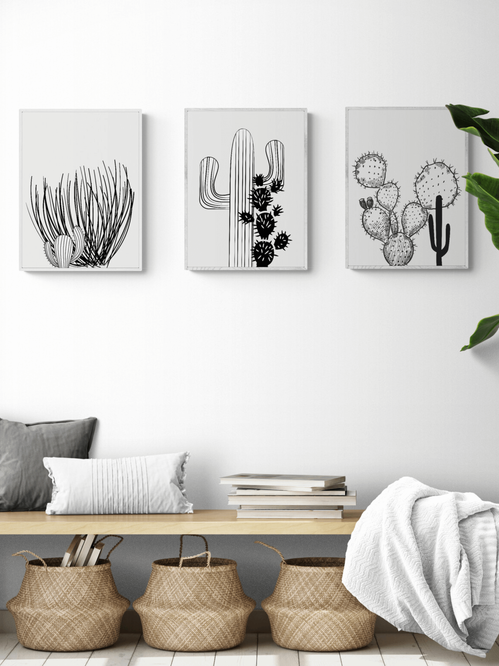 3 Digital Black And White Cactus Prints, Coastal Wall Art product image (3)