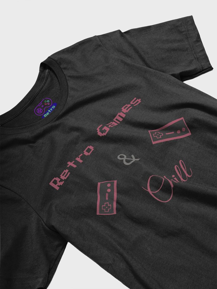 Retro Games & Chill - Controllers (dark pink text edition) T-Shirt product image (3)