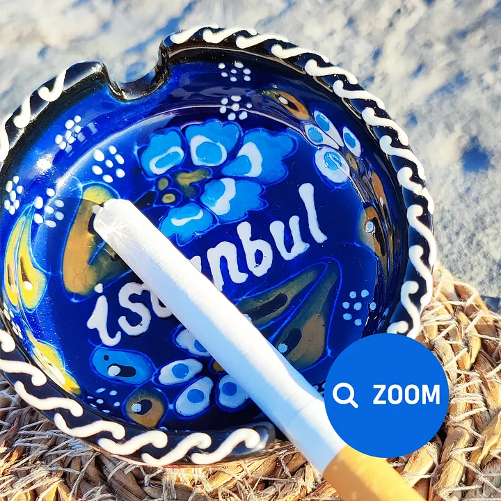 Handmade Blue Ceramic Ashtray - Turkish Iznik Style Decor, 7 cm — handmade pottery product image (2)