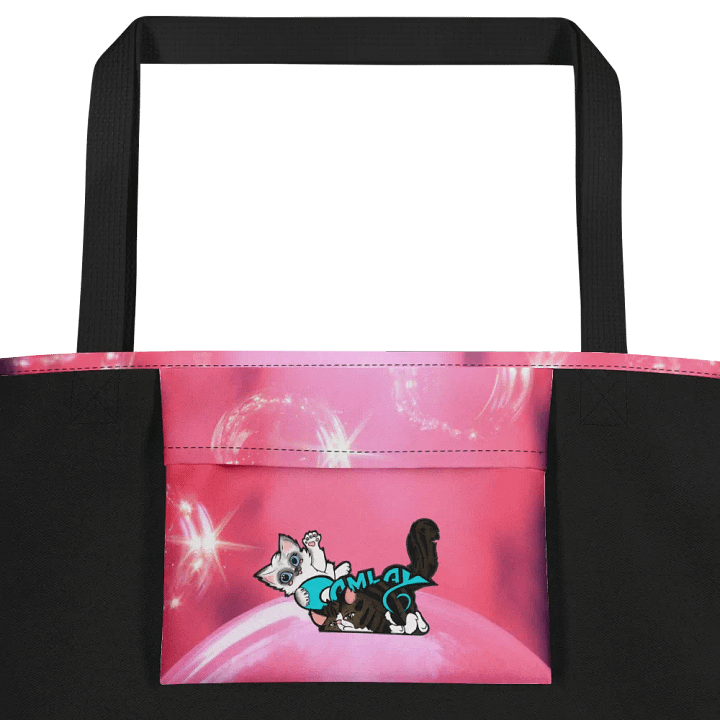 Bubble Pink All-Over Print Large Tote Bag w/ Pocket : Luigi & Ariel Logo product image (2)