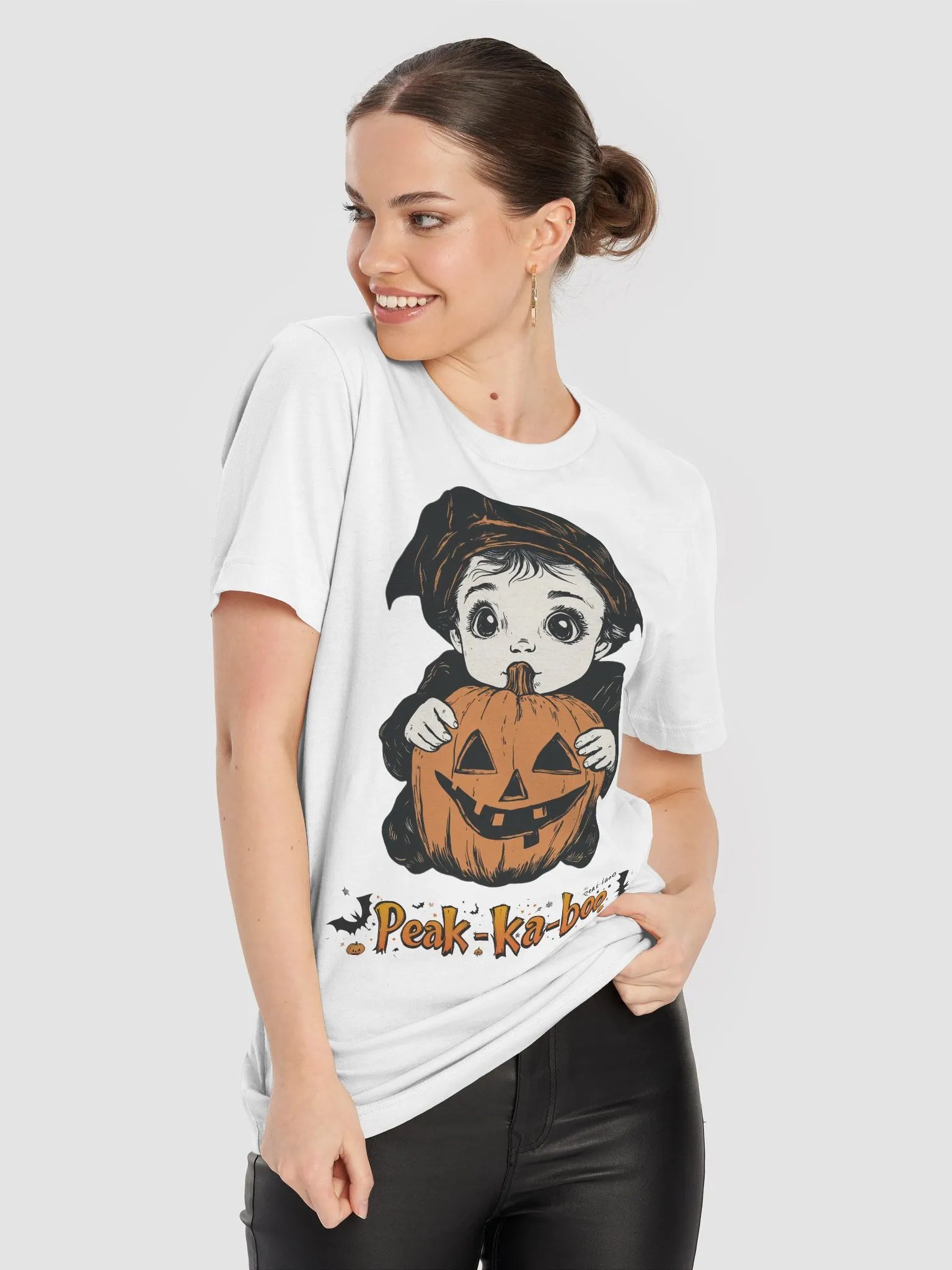 Peek-ka-boo Halloween Pumpkin Kid (Black/White T-shirt) product image (8)