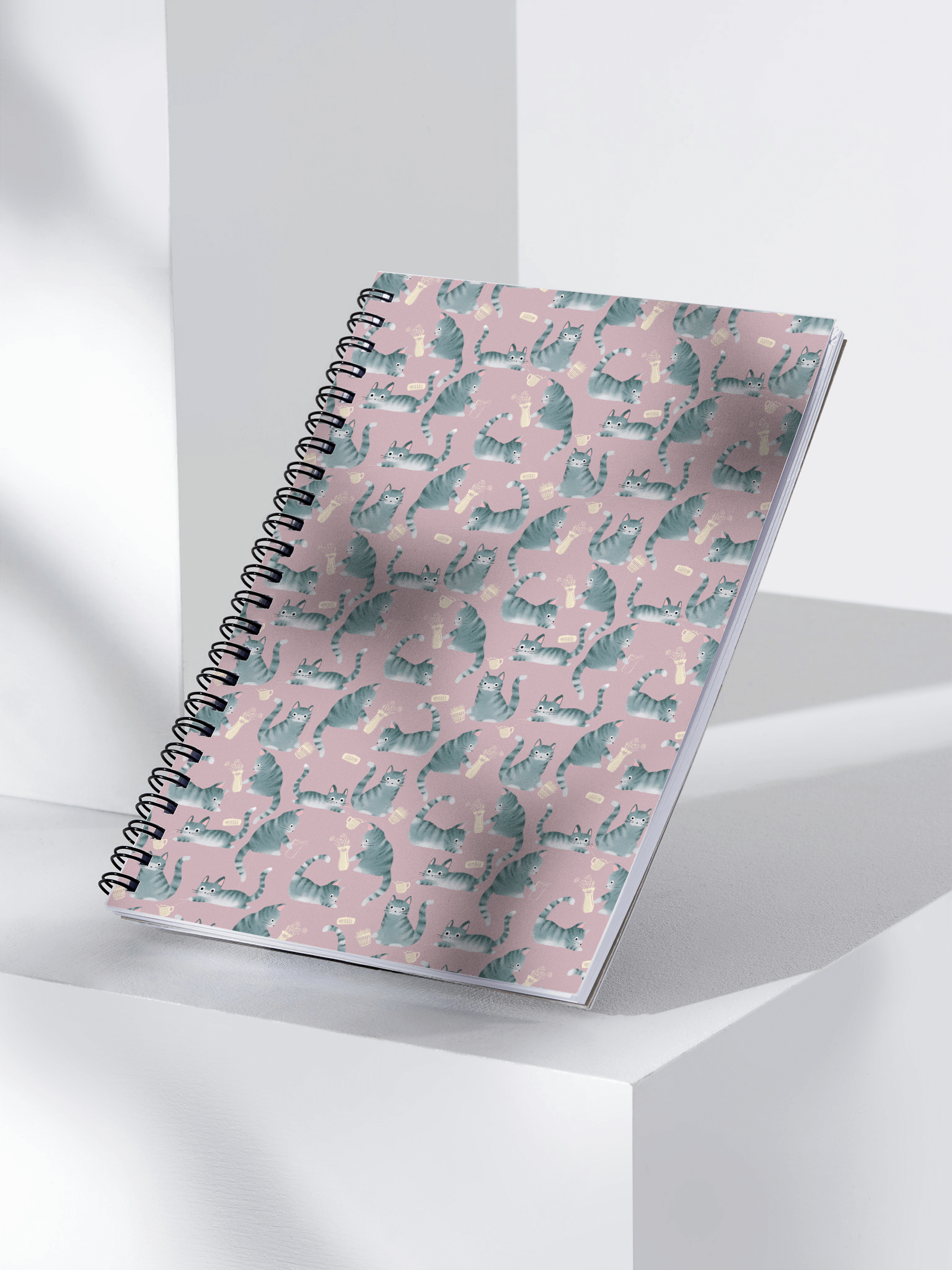 Bad Grey Cats Knocking Stuff Over Pattern Notebook, Pink product image (3)
