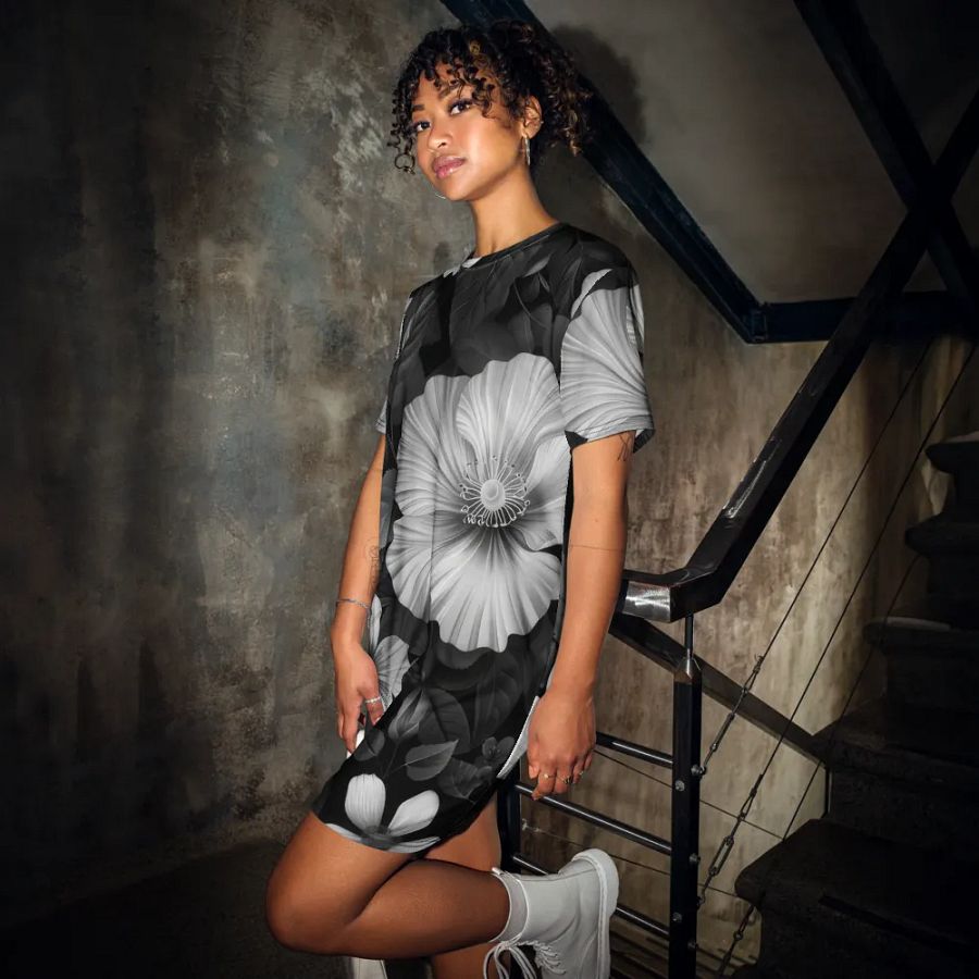 Monochrome Meadow All-Over T-Shirt Dress product image (2)