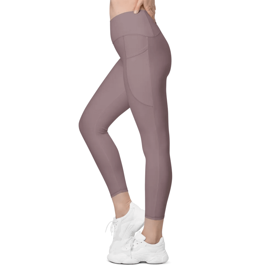Plain Cool Purplish Brown Soft Summer Women's High Waisted Premium Crossover Leggings with Pockets by Treasure Pie product image (5)