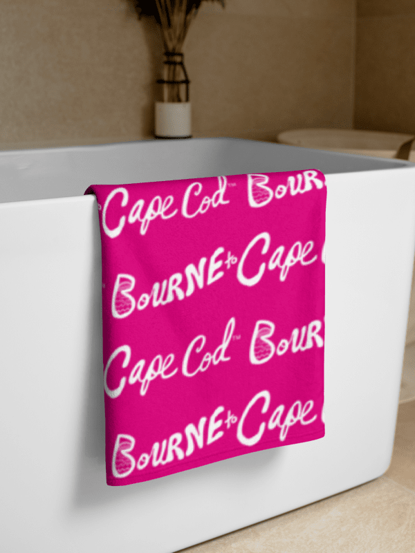BRN.2C.C.™ | Coastal Classic Beach Towel | All-Over Horizontal Logo Print | Vibrant Colors for Salty Souls | White Logo on Vibrant Pink product image (2)