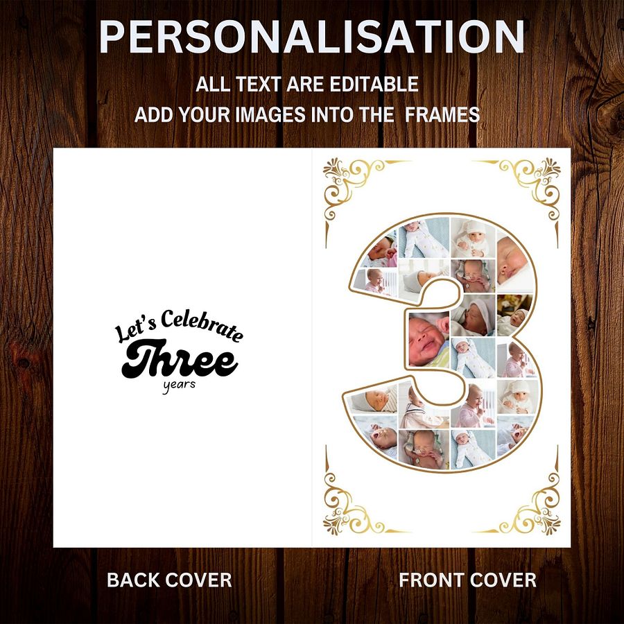 Three Year Celebration Card Photo Collage Canva Template product image (7)