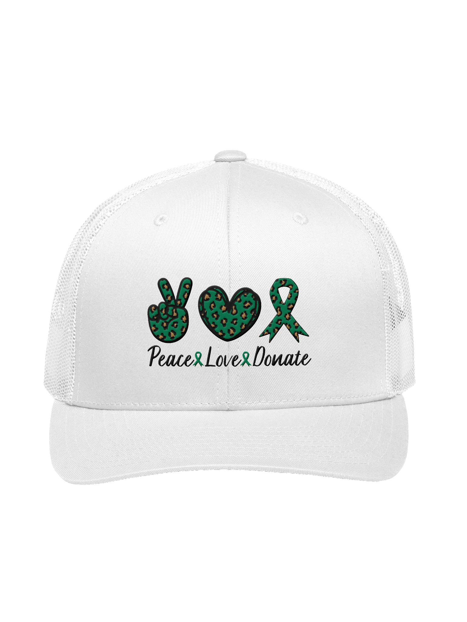 Leopard Peace Love Donate Trucker Hat product image (1)