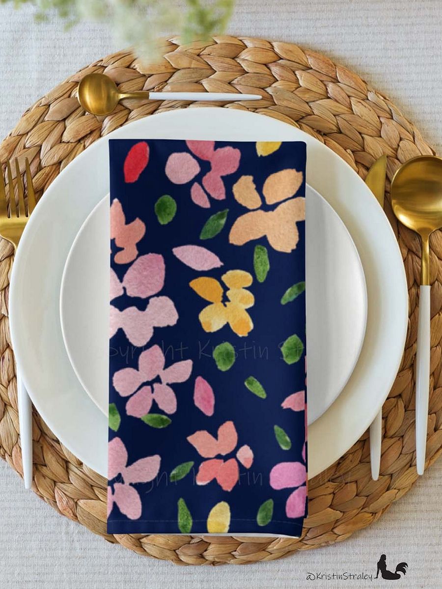 Spring Flowers on Navy Blue Cloth Napkin Set of 4 product image (5)