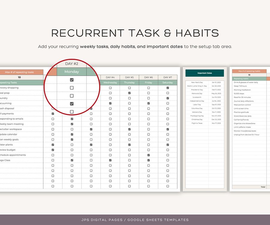 Weekly Recurrent Planner, Digital Planner Spreadsheet, Google Sheets Template product image (4)