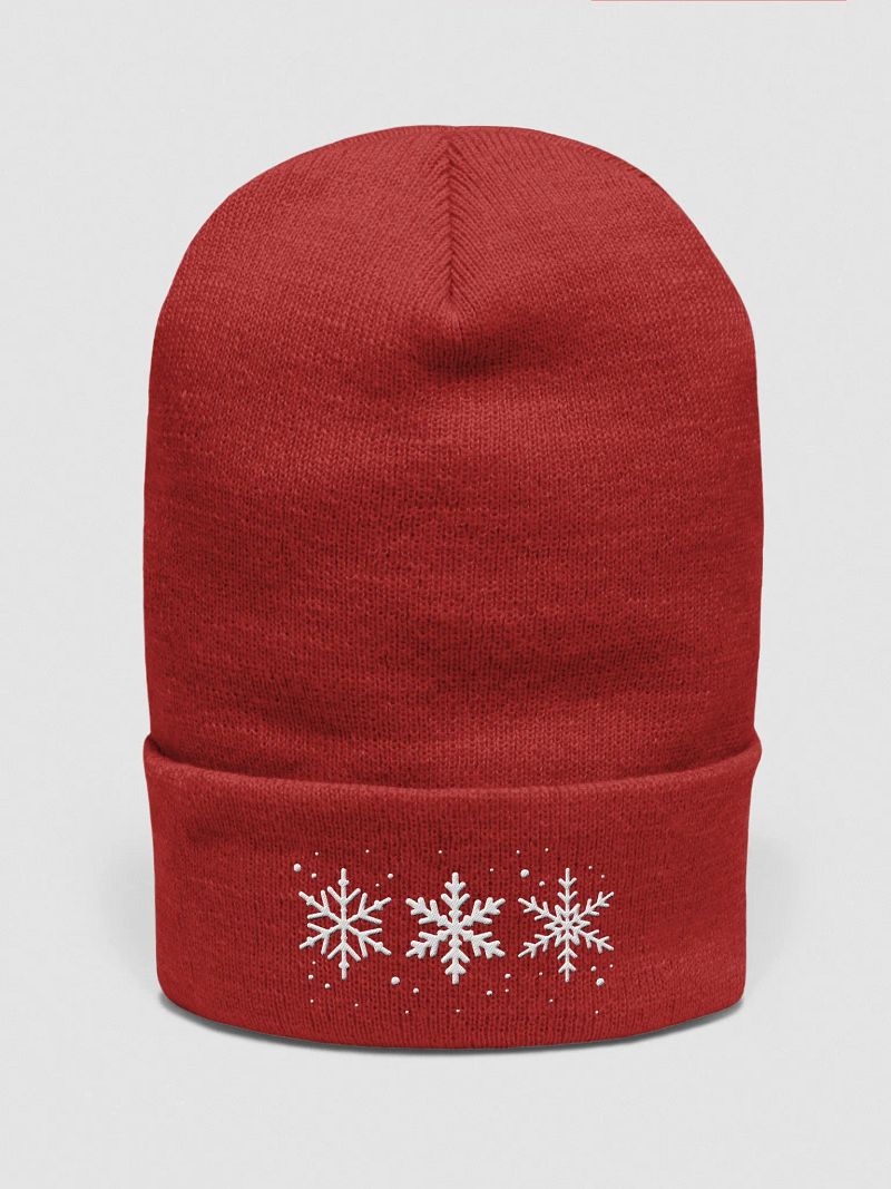 White Snowflakes Embroidered Cuffed Beanie