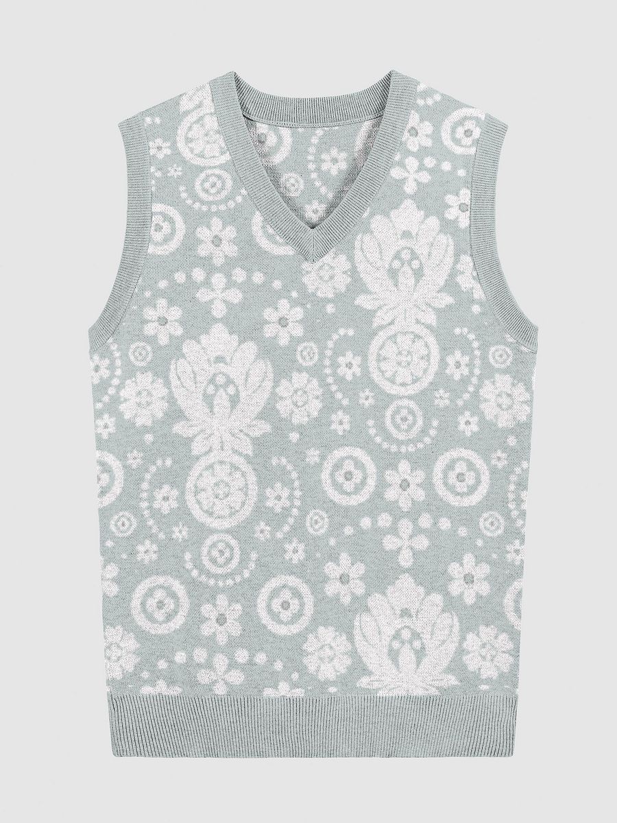 Sage Green Floral Lace Print Knitted Vest product image (1)