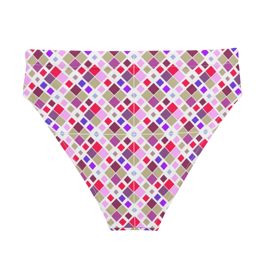 Colorful Square Pattern Design High Waist Bikini Bottom - V2 product image (2)