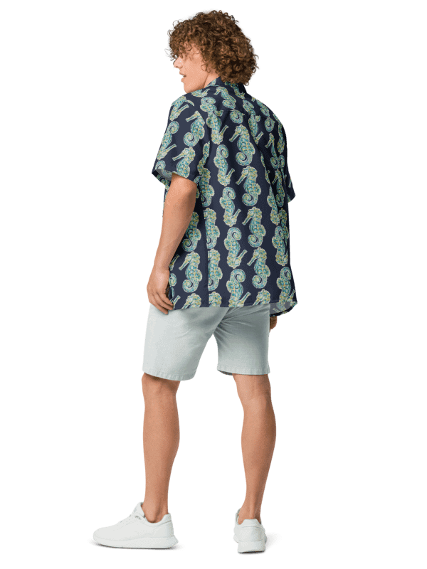 Men's | Ocean Majesty | Painted Seahorses on Navy | Hawaiian Shirt | Coastal Cool & Bold Hues product image (6)