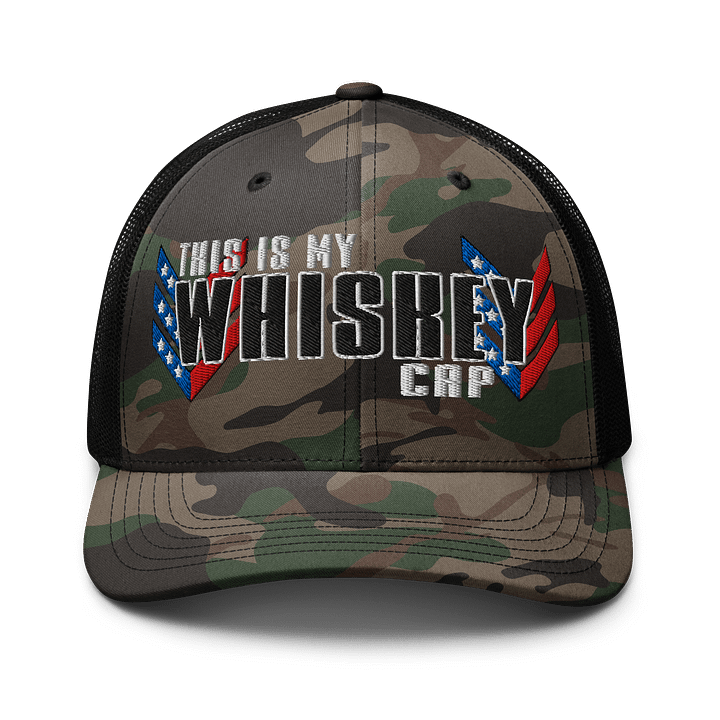 "THIS IS MY WHISKEY CAP" Camo Trucker Hat - Embroidered product image (1)