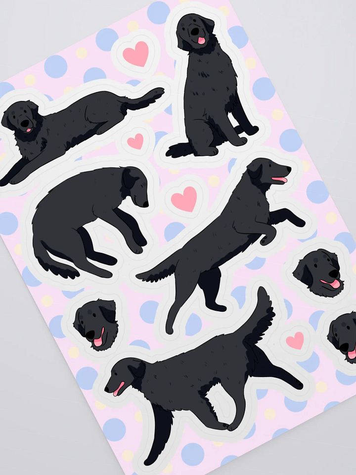 Happy Black Flat Coated Retriever dog Illustrated Sticker Sheet product image (2)