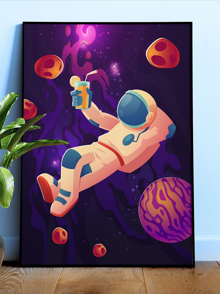 Relaxing astronaut with cocktail — space poster, synthwave space, neon space, aesthetic poster product image (1)