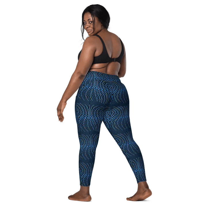 Ladies leggings with pockets in  blue and dark teal design. up to 6 XL size. product image (2)