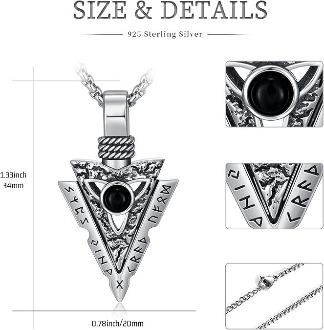 Forged In Valhalla® Viking Arrowhead Pendant – 925 Sterling Silver Nordic Rune Necklace for Men product image (4)