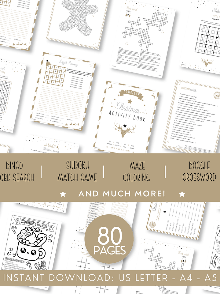Sobriety Christmas Activity Book, Holiday Puzzles & Recovery Activities, Coloring Pages, Women Gift For Sober Support, Digital Printable PDF product image (2)