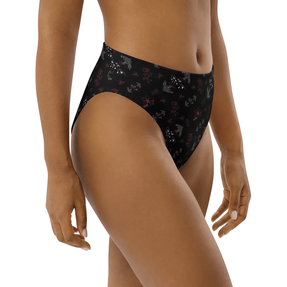 Magenta and White Flowers on Black Eco-Green Bikini Swimsuit Bottoms product image (2)